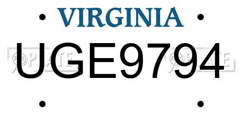 UGE9794 Virginia License Plate