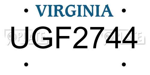 UGF2744 Virginia License Plate