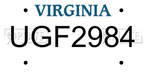 UGF2984 Virginia License Plate