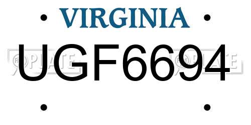 UGF6694 Virginia License Plate