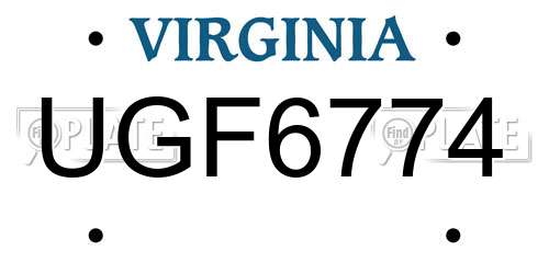 UGF6774 Virginia License Plate