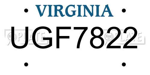 UGF7822 Virginia License Plate