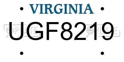 UGF8219 Virginia License Plate