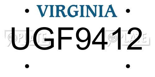 UGF9412 Virginia License Plate