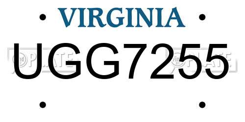 UGG7255 Virginia License Plate