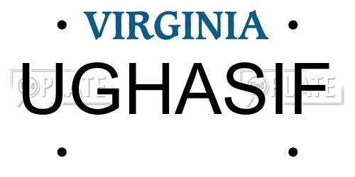 UGHASIF Virginia License Plate