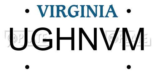 UGHNVM Virginia License Plate