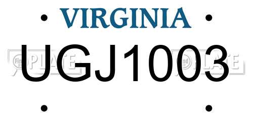 UGJ1003 Virginia License Plate