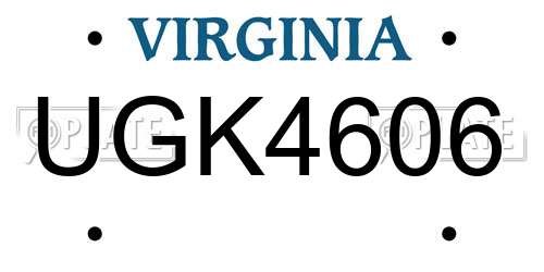 UGK4606 Virginia License Plate