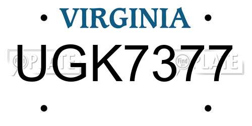 UGK7377 Virginia License Plate