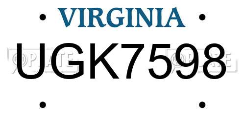 UGK7598 Virginia License Plate