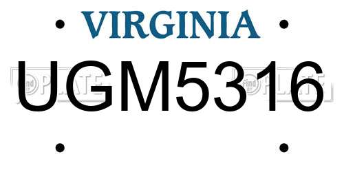 UGM5316 Virginia License Plate