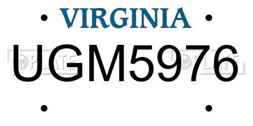 UGM5976 Virginia License Plate