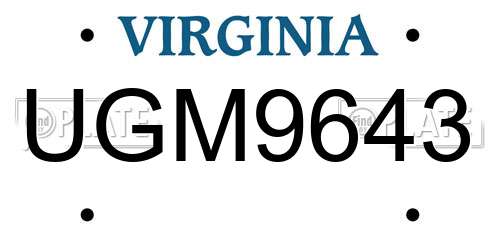 UGM9643 Virginia License Plate