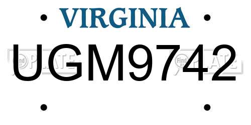 UGM9742 Virginia License Plate