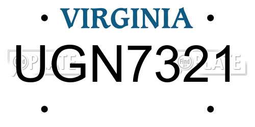 UGN7321 Virginia License Plate