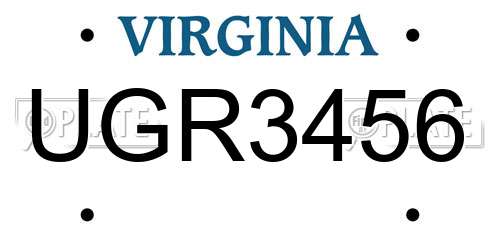 UGR3456 Virginia License Plate