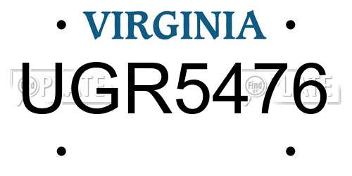 UGR5476 Virginia License Plate