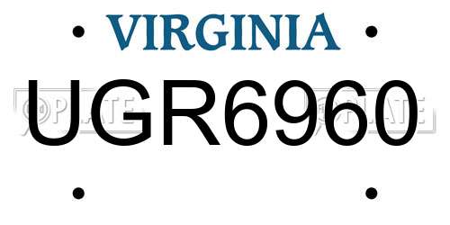 UGR6960 Virginia License Plate