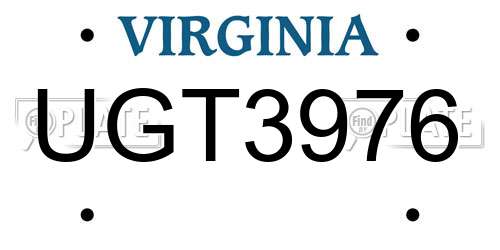 UGT3976 Virginia License Plate