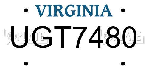 UGT7480 Virginia License Plate