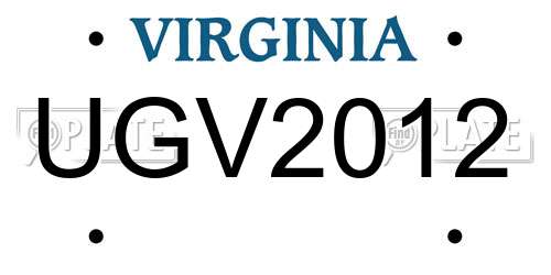 UGV2012 Virginia License Plate