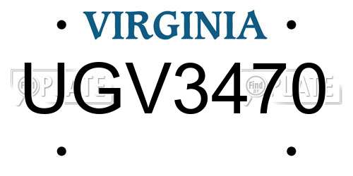 UGV3470 Virginia License Plate