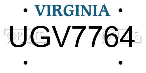 UGV7764 Virginia License Plate
