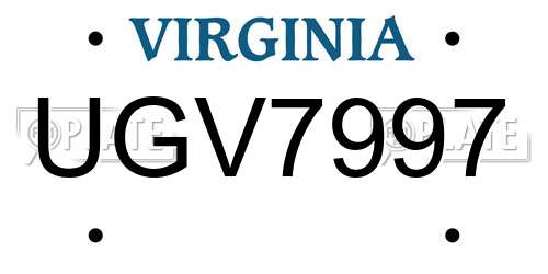 UGV7997 Virginia License Plate