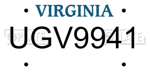 UGV9941 Virginia License Plate