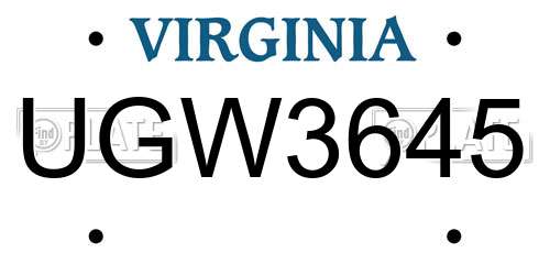 UGW3645 Virginia License Plate