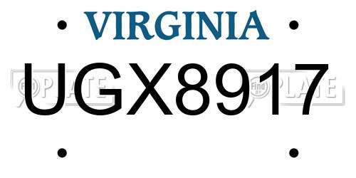 UGX8917 Virginia License Plate