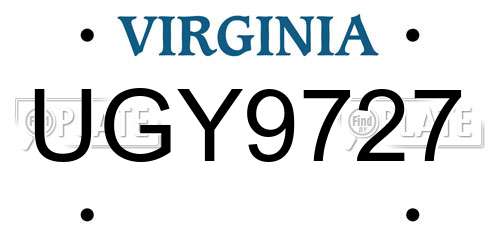 UGY9727 Virginia License Plate