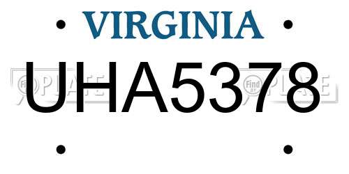 UHA5378 Virginia License Plate