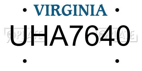 UHA7640 Virginia License Plate