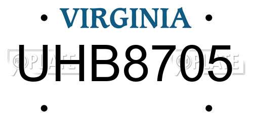 UHB8705 Virginia License Plate