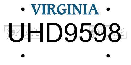 UHD9598 Virginia License Plate
