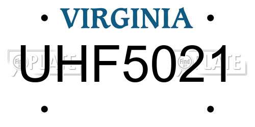 UHF5021 Virginia License Plate