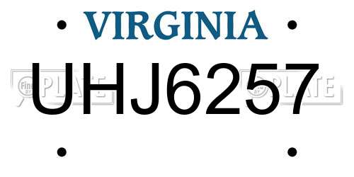 UHJ6257 Virginia License Plate