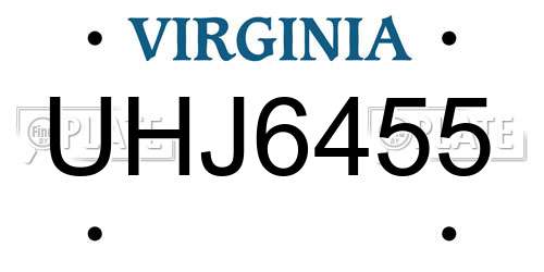 UHJ6455 Virginia License Plate