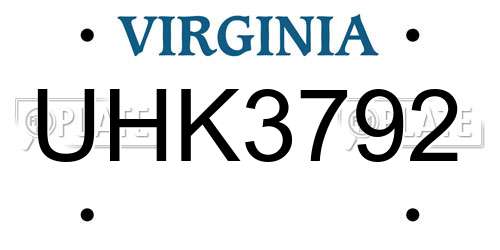 UHK3792 Virginia License Plate