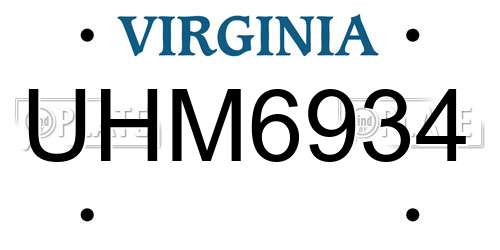 UHM6934 Virginia License Plate