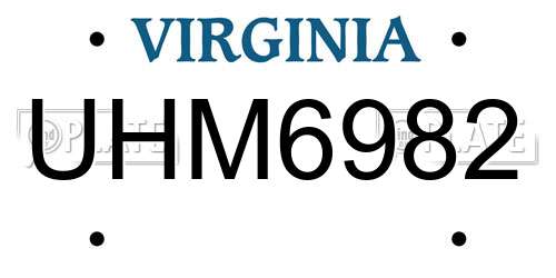 UHM6982 Virginia License Plate