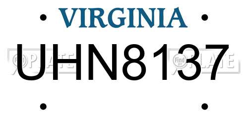 UHN8137 Virginia License Plate