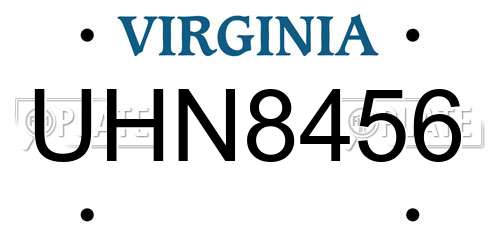 UHN8456 Virginia License Plate