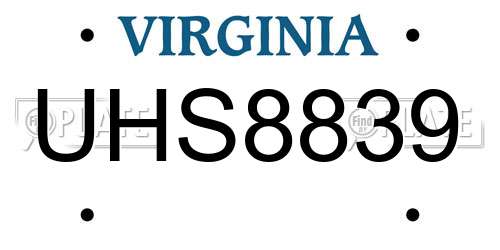 UHS8839 Virginia License Plate