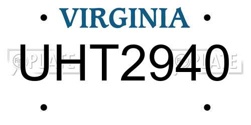 UHT2940 Virginia License Plate