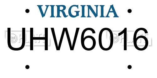 UHW6016 Virginia License Plate