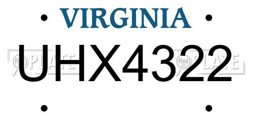 UHX4322 Virginia License Plate