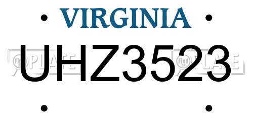 UHZ3523 Virginia License Plate